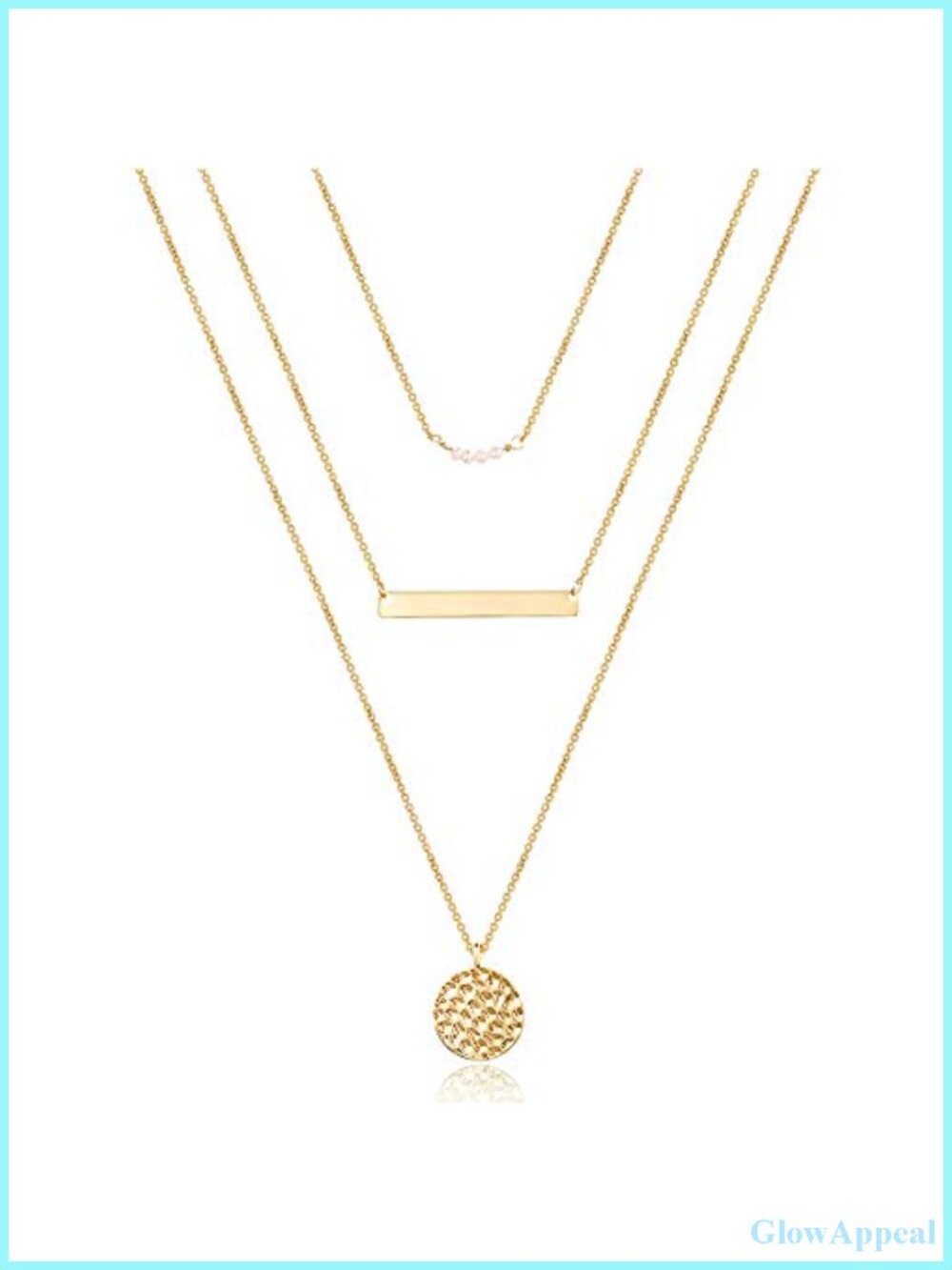 Dainty Layered Choker Necklace Simulated Pearl Bar Hammered Disc Y Pendant